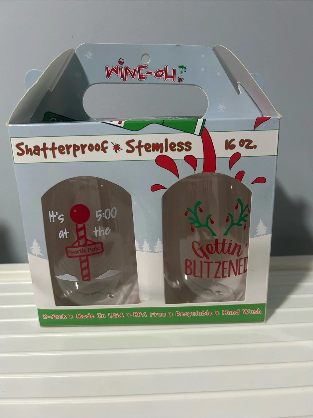 NEW Holiday Humor Plastic Shatterproof Stemless Wine Glasses 🍷
